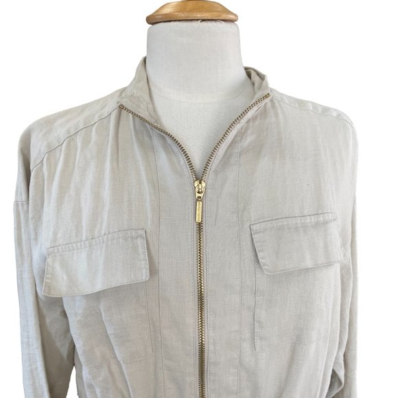 Ellen Tracy 100% Linen Jacket Oatmeal Tan Coastal Grandma Beach Cinch Resort-PL - Picture 2 of 16